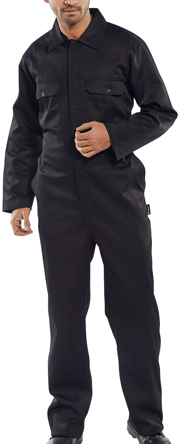 Industrial Regular Fit Poly-Cotton Black Boiler Suit Size 50 - Durable Workwear Coveralls