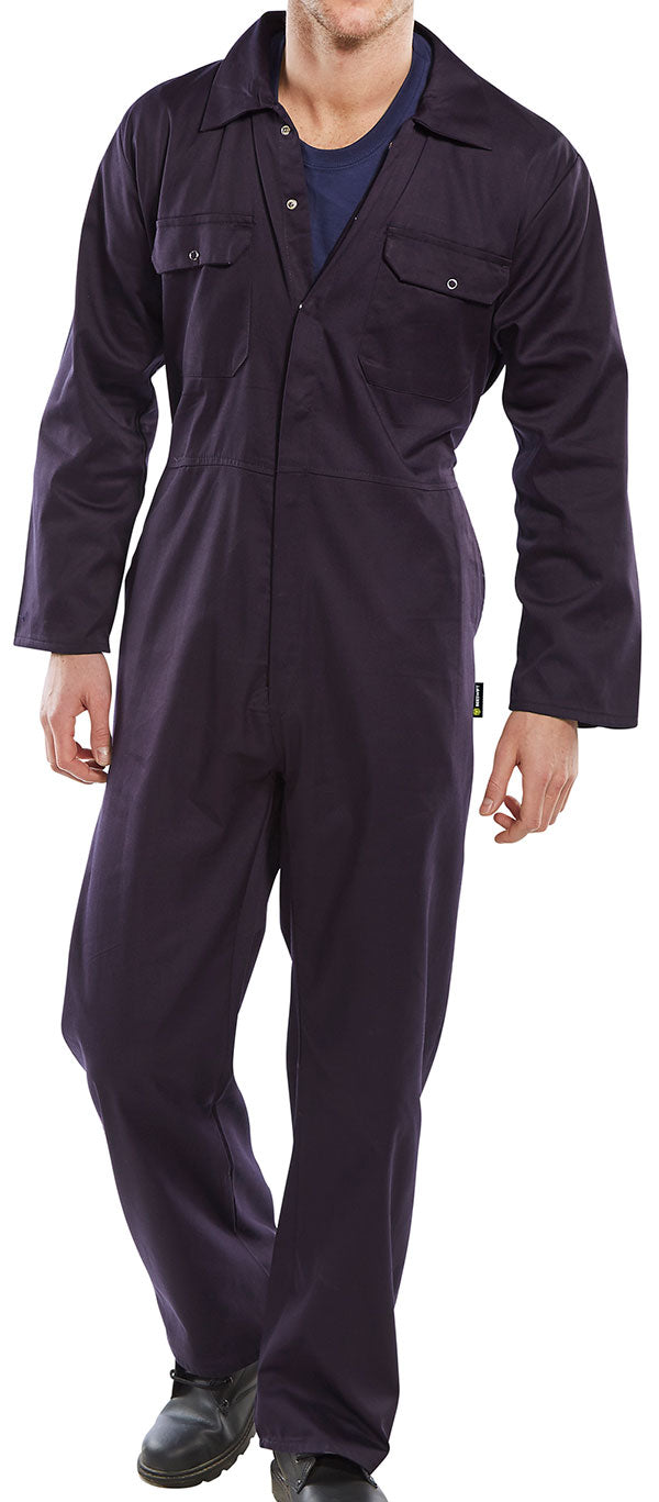 Hardwearing Regular Fit Poly Cotton Boiler Suit Navy Blue - Size 48 - Durable Workwear Coverall