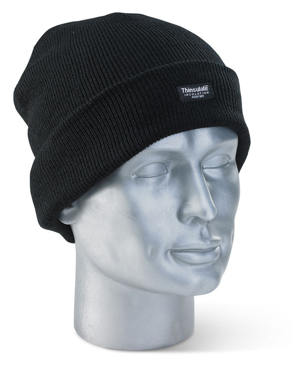 Thinsulate Beenie Hat Black - Warm Winter Knit Cap for Men and Women