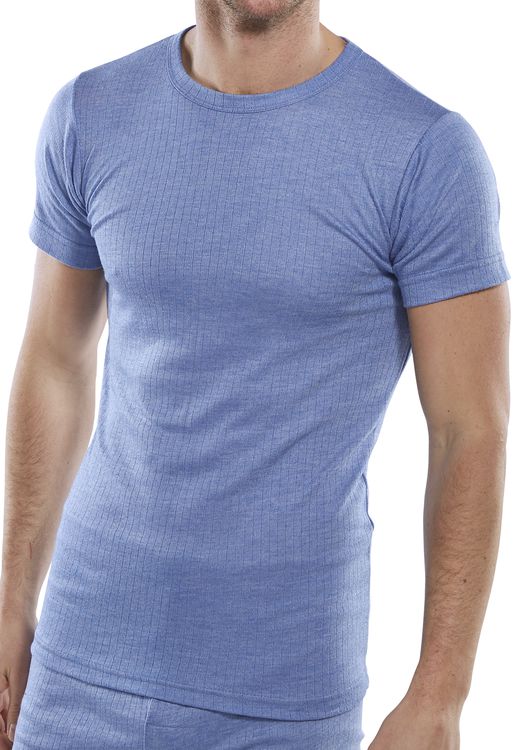 Men's Short Sleeve Blue Thermal Vest Size Small - Lightweight Base Layer Shirt