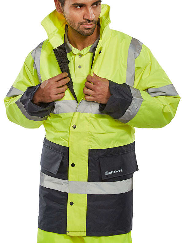 Extra Large S-TRAFFIC Jacket in Yellow/Navy Maximum Visibility for Safety