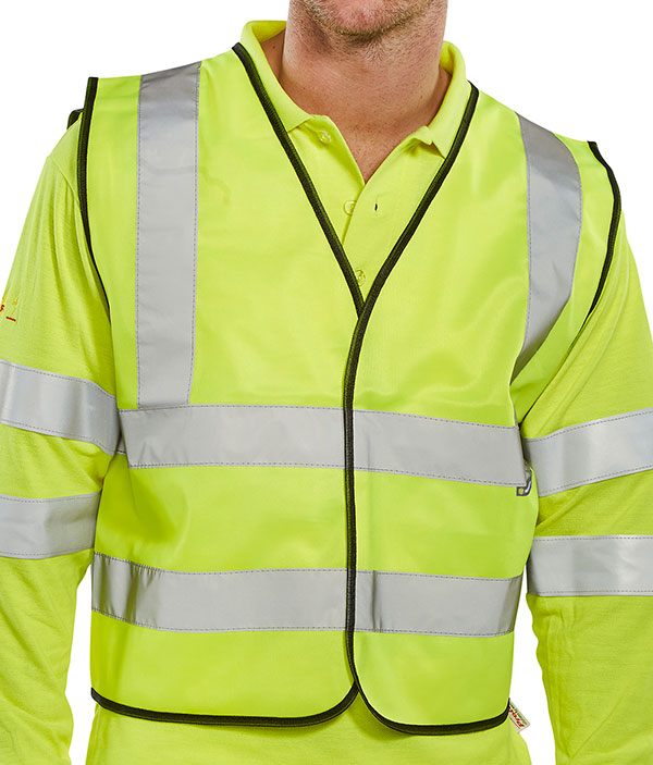 BSEEN Short Vest Safety Yellow 2XL - High Visibility Reflective Running Gear